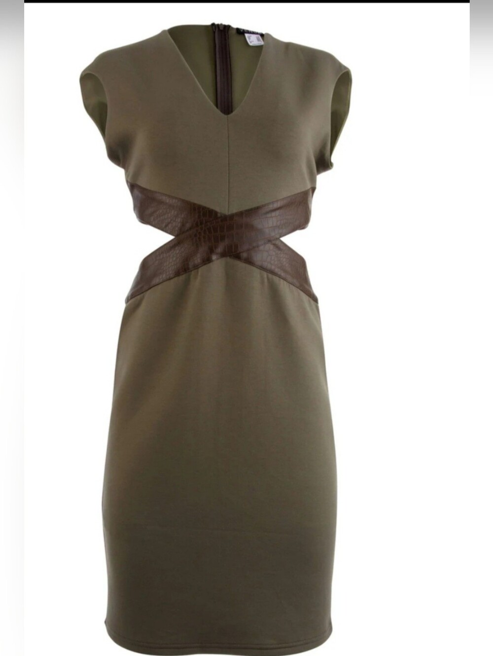 NWT Venus Bodycon Faux Leather Detail Cutout Dress-Brown - Picture 4 of 7